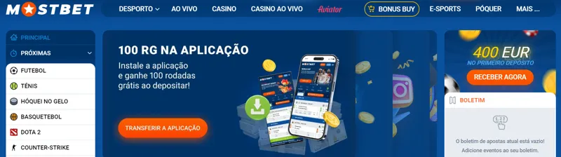 Rondas grátis para instalar a aplicação móvel MostBet