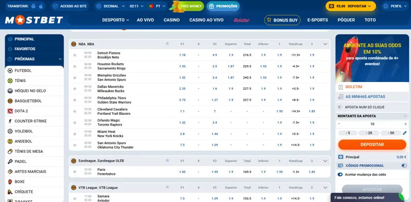 Ligas de basquetebol na casa de apostas MostBet