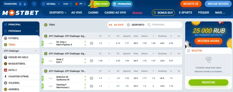 Apostas de ténis na MostBet