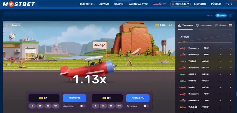 Jogo “Aviador” no casino online MostBet