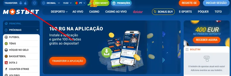 Aplicações móveis para Android e iOS no site MostBet