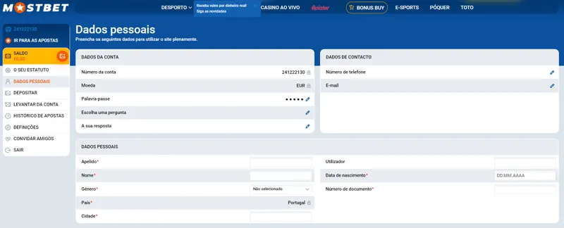 Preenchimento do formulário para retirar os ganhos