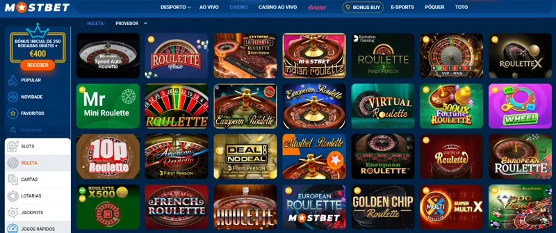 Variedade de jogos de roleta no site MostBet