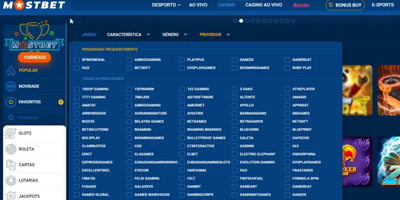 Fornecedores de slots no site MostBet