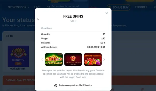 Bónus 30 freespins no registo sem depósito