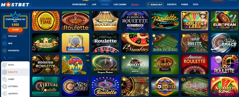 Roleta no Casino Online MostBet