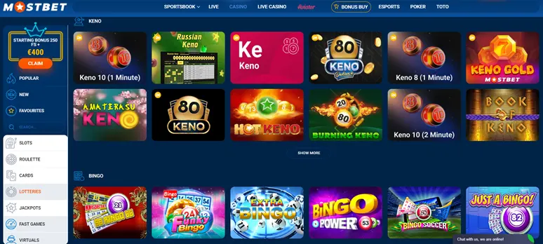 Lotarias no casino online MostBet