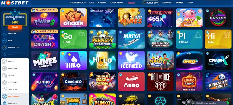 Jogos Rápidos no Casino MostBet